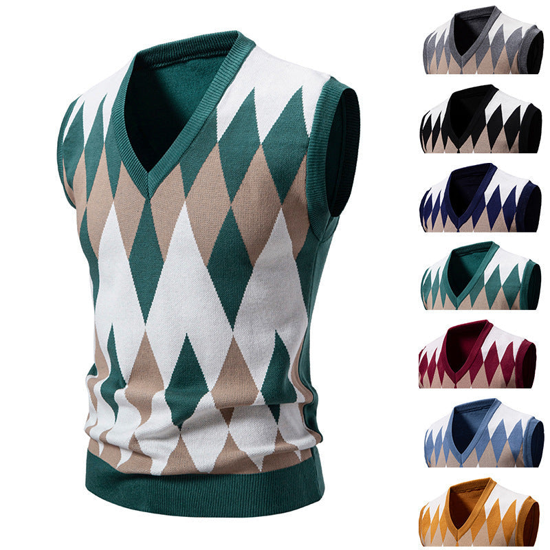 Herren Strickpullover Ärmellos Diamantmuster Elegante Mode - BerlinGlamour
