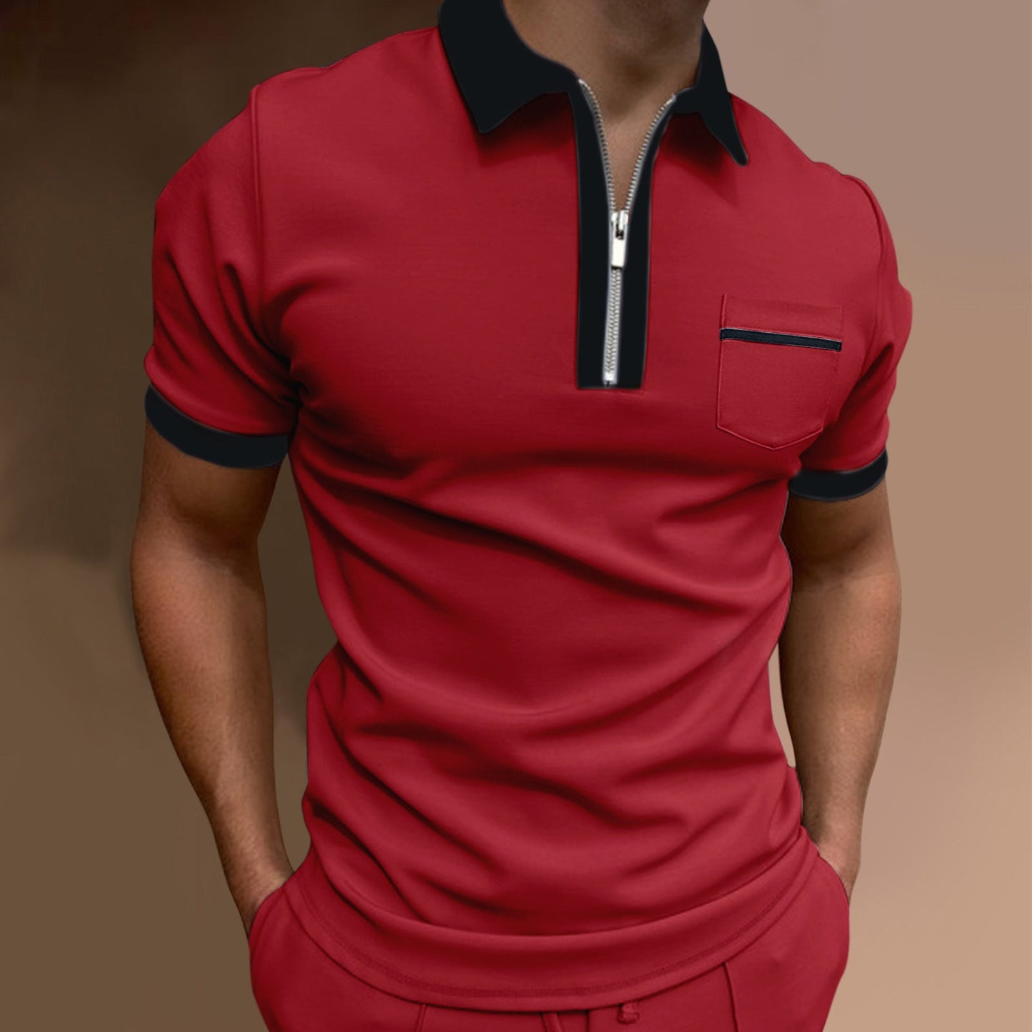 Herren Poloshirt Stilvoll Zip Vorderseite Modern