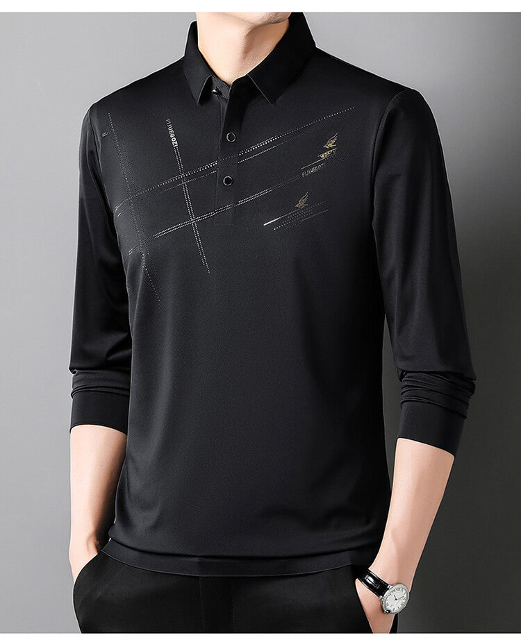 Herren Poloshirt Langarm Sportlich Modern mit V-Ausschnitt