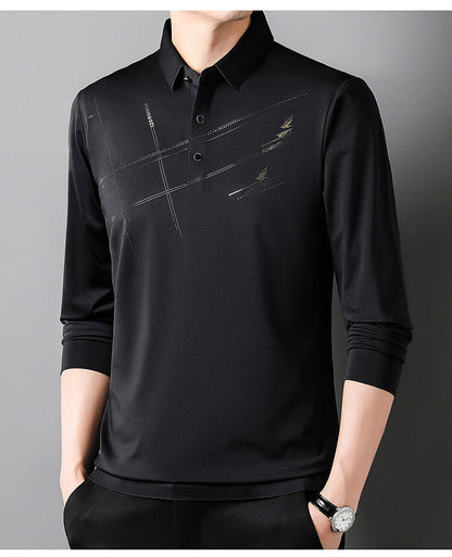 Herren Poloshirt Langarm Sportlich Modern mit V-Ausschnitt