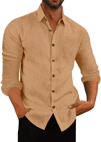 Elegantes Langarmhemd Herren mit Brusttasche und Struktur