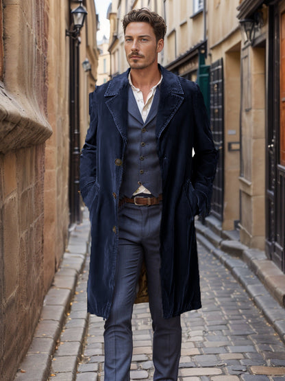 Herren Trenchcoat Elegant Langschwarz Wasserabweisend