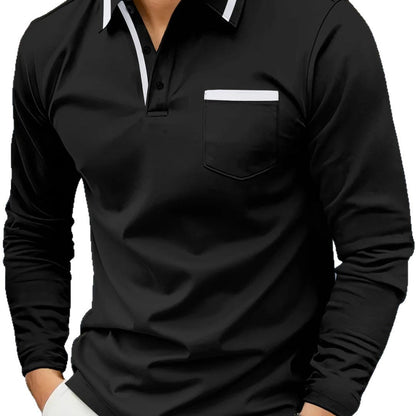 Herren Polohemd Langarm Modern Kontrastkragen Slimfit