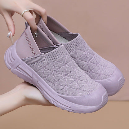 Damen Sneaker Bequem Slip-On Elastisch Weiße Schuhe