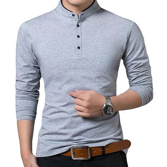 Herren Langarmshirt Modern mit Knopfleiste und Kragen