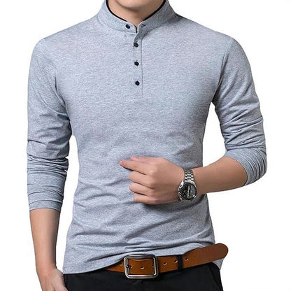 Herren Langarmshirt Modern mit Knopfleiste und Kragen