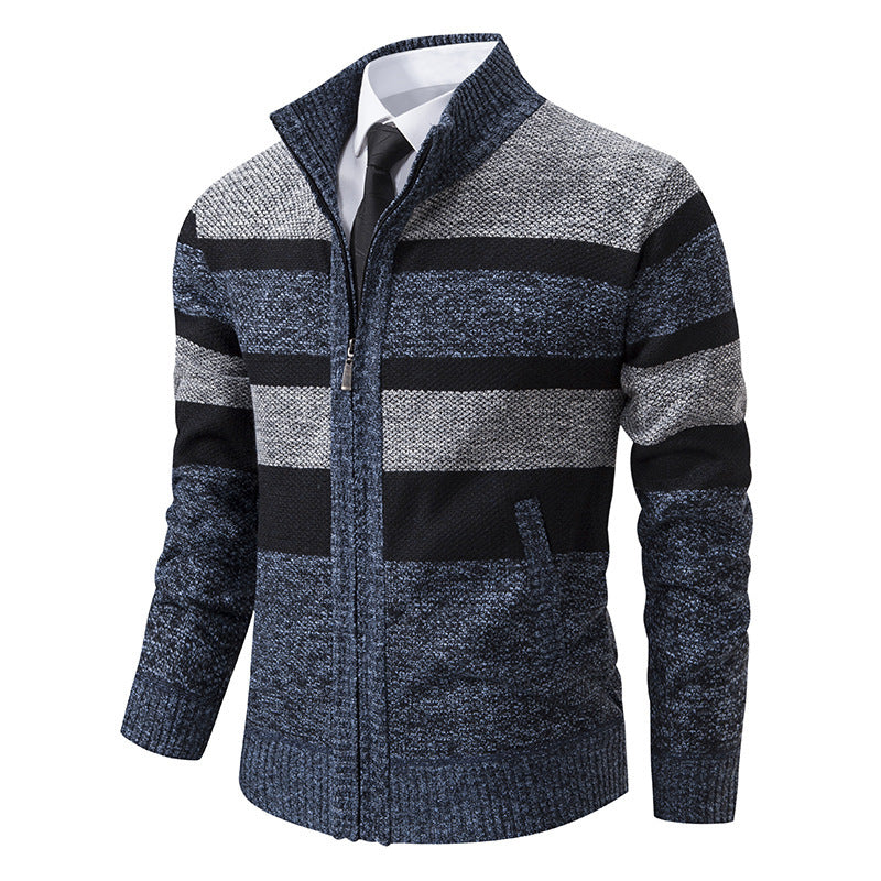 Herren Strickjacke Modern Gestreift Hochkragen - BerlinGlamour