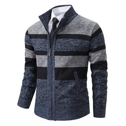 Herren Strickjacke Modern Gestreift Hochkragen - BerlinGlamour