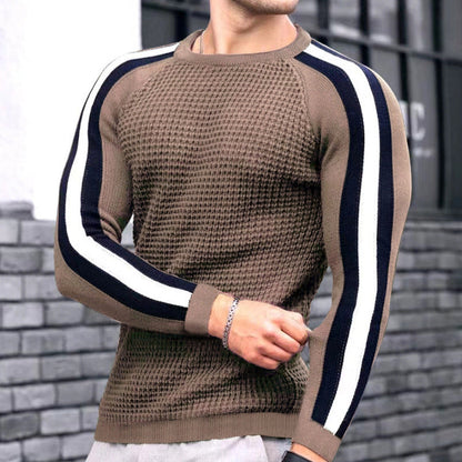 Herren Pullover Modern Raglan Strickpullover Kontraststreifen