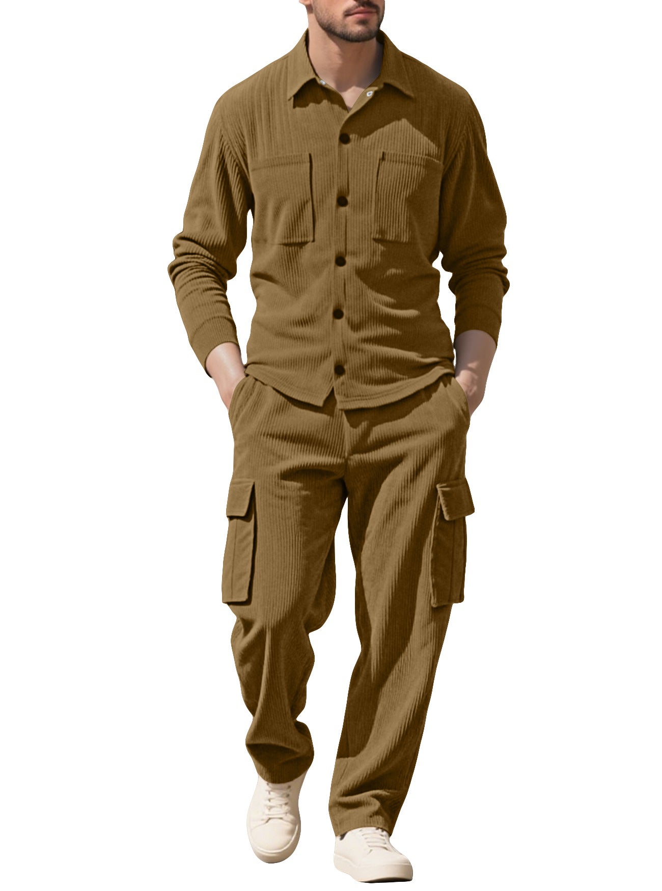 Herren Cargo-Set Strukturiert Jacke Hose Outdoor