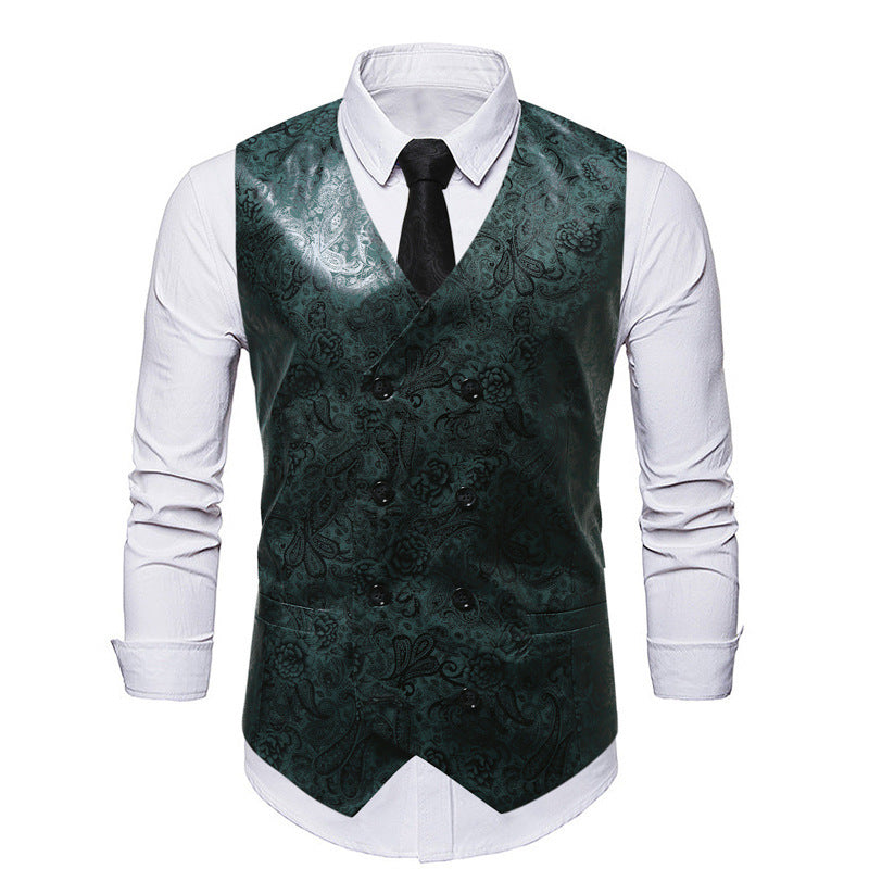 Herren Weste Elegant Pailletten Doppelt Knopf Glitzer