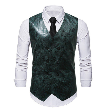 Herren Weste Elegant Pailletten Doppelt Knopf Glitzer