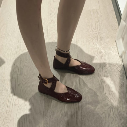 Damen Ballerinas Glänzend Lack Schlaufen Riemen Modisch