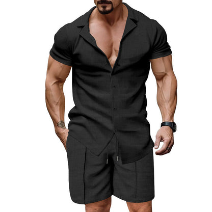 Herren Kurzarmshirt Set Strukturiert Modern Trendy