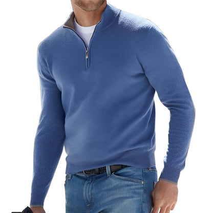Herren Pullover Stehkragen Reißverschluss Modern Schwarz