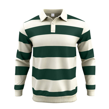 Herren Polohemd Langarm Gestreift Modern