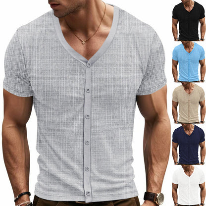 Herren Cardigan Kurzarm Strukturiert Knopfleiste Berlin Style