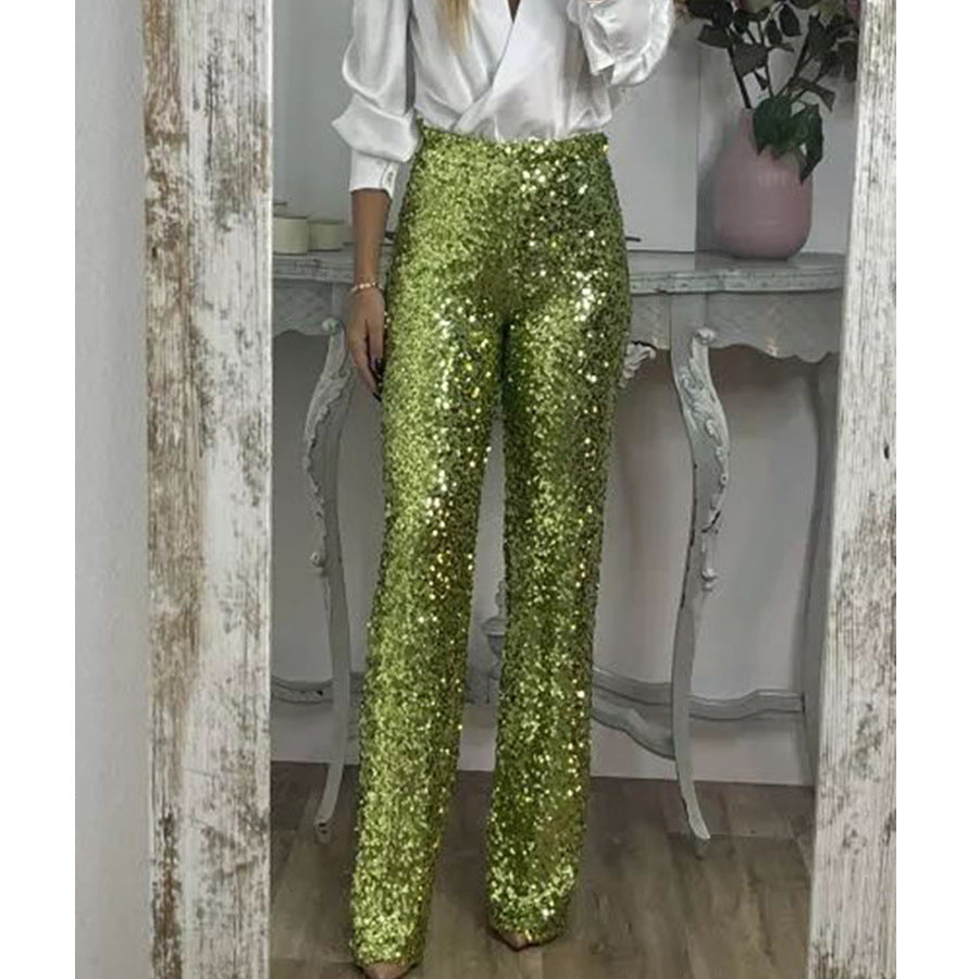 Glitzernde Damen Palazzo Hose Hochwertig Weite Bein
