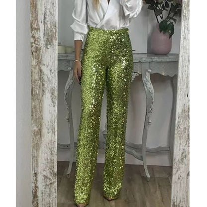 Glitzernde Damen Palazzo Hose Hochwertig Weite Bein