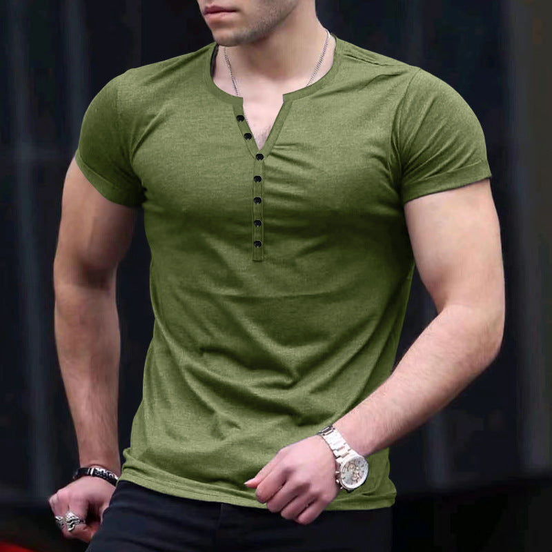 Herren T-Shirt Kurzarm Henley Freizeitstyle - BerlinGlamour