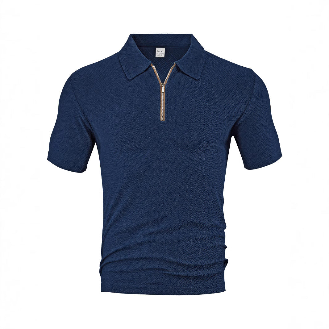 Herren Poloshirt Strukturiert Modern Reißverschluss