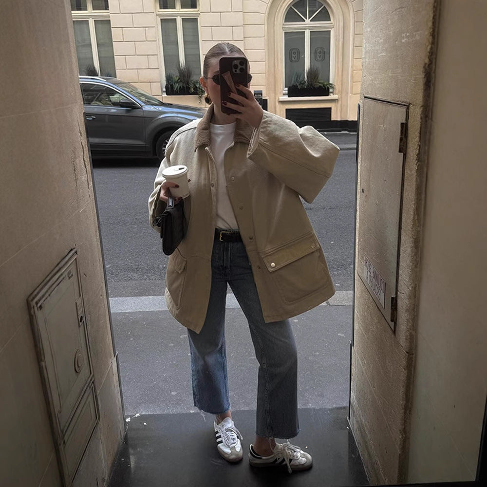 Damen Oversized Jacke Groß geschnitten Mit vielen Taschen