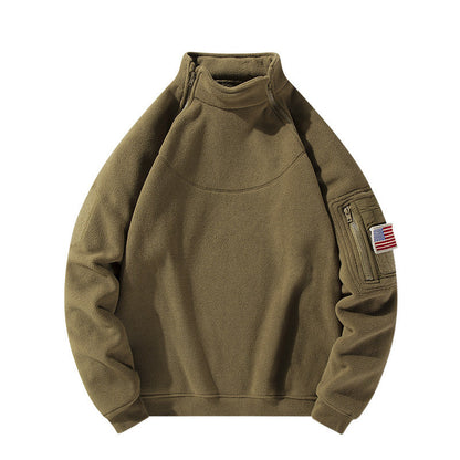 Herren Fleece Pullover Stehkragen Reißverschluss Taschen Warm