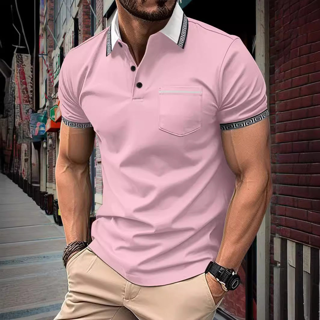 Herren Polohemd Modern Kontrastkragen Praktische Brusttasche - BerlinGlamour