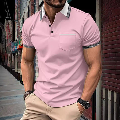 Herren Polohemd Modern Kontrastkragen Praktische Brusttasche - BerlinGlamour