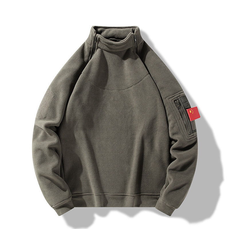Herren Fleece Pullover Stehkragen Reißverschluss Taschen Warm - BerlinGlamour