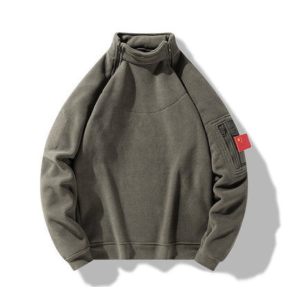 Herren Fleece Pullover Stehkragen Reißverschluss Taschen Warm - BerlinGlamour