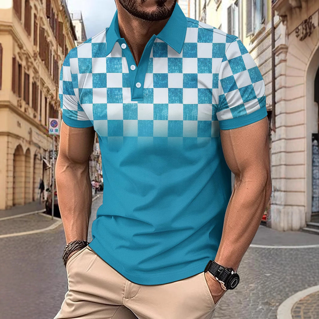 Herren Polo-Shirt Kurzarm Karomuster Hochwertig Modern