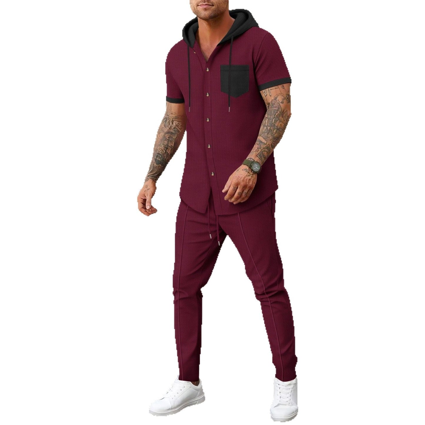 Herren Freizeitanzug Kurzarmhemd Jogginghose Casual