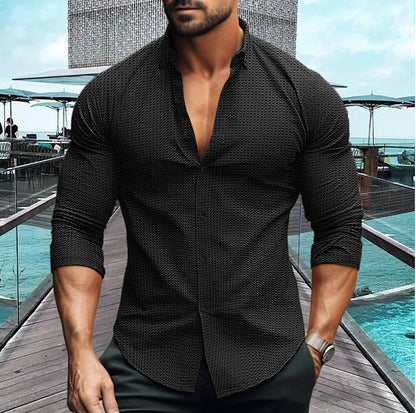 Elegantes Herren Langarmhemd Strukturiert Modern