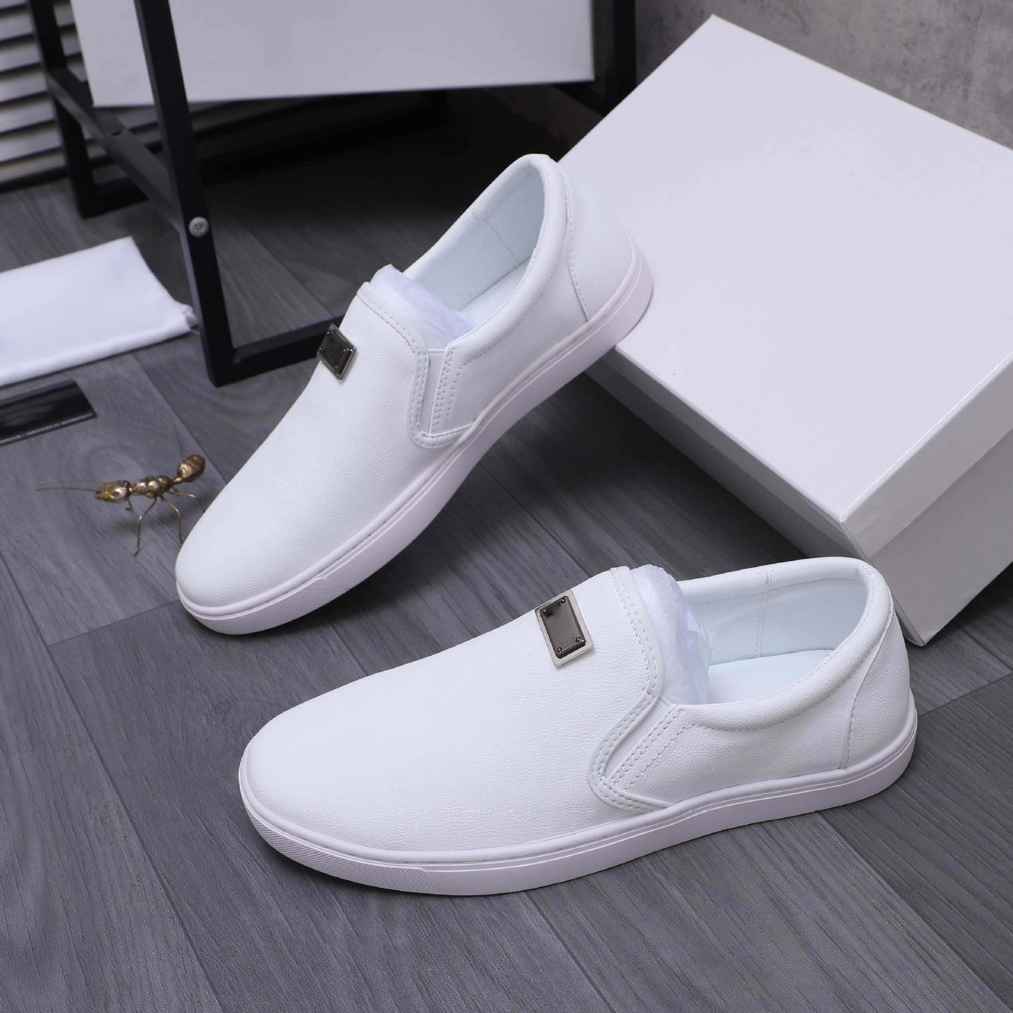 Damen Sneaker Bequem Leder Slip-On Schuhe Moderne