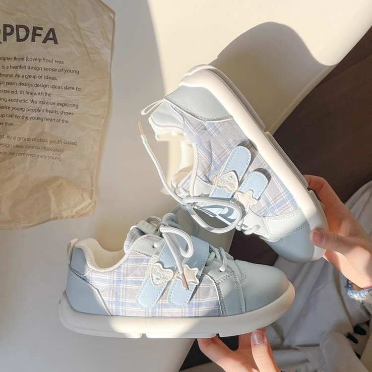 Damen Sneaker Karomuster Komfort Klettverschluss