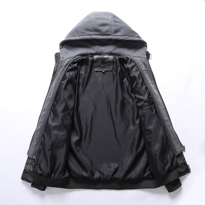 Herren Lederjacke Mit Kapuze Multifunktional Moderne Design
