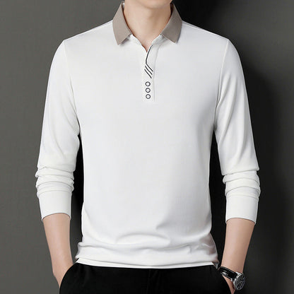 Herren Poloshirt Langarm Elegant Modern Knopfleiste