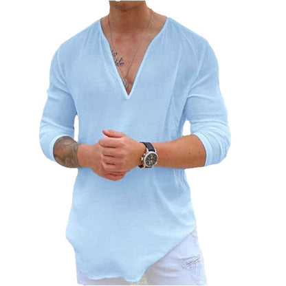 Herren Langarmshirt Modern V-Ausschnitt Elegant Slimfit