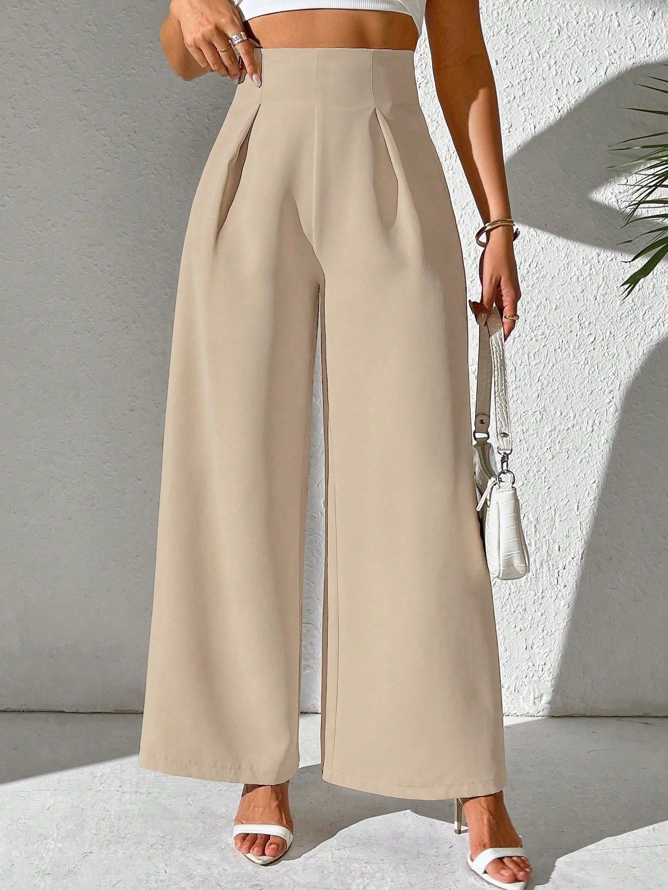 Damen Palazzo-Hose Weite Bein Hochtailliert Elegante Damenmode