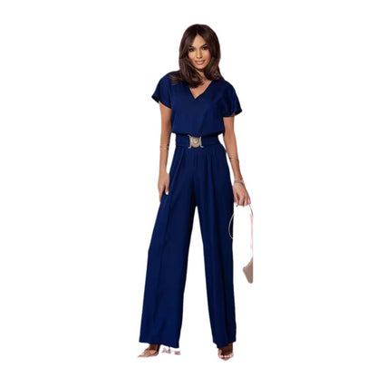 Damen Jumpsuit Weites Bein Gürtel Trendy Elegant