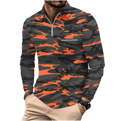 Herren Pullover Camouflage Modern Halb-Reißverschluss