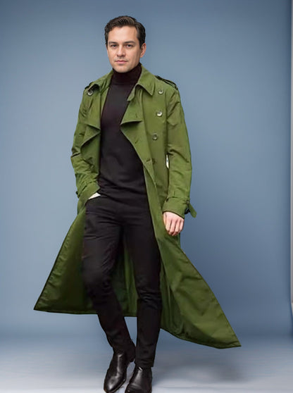 Herren Trenchcoat Modern mit Doppelknopfleiste Schwarz