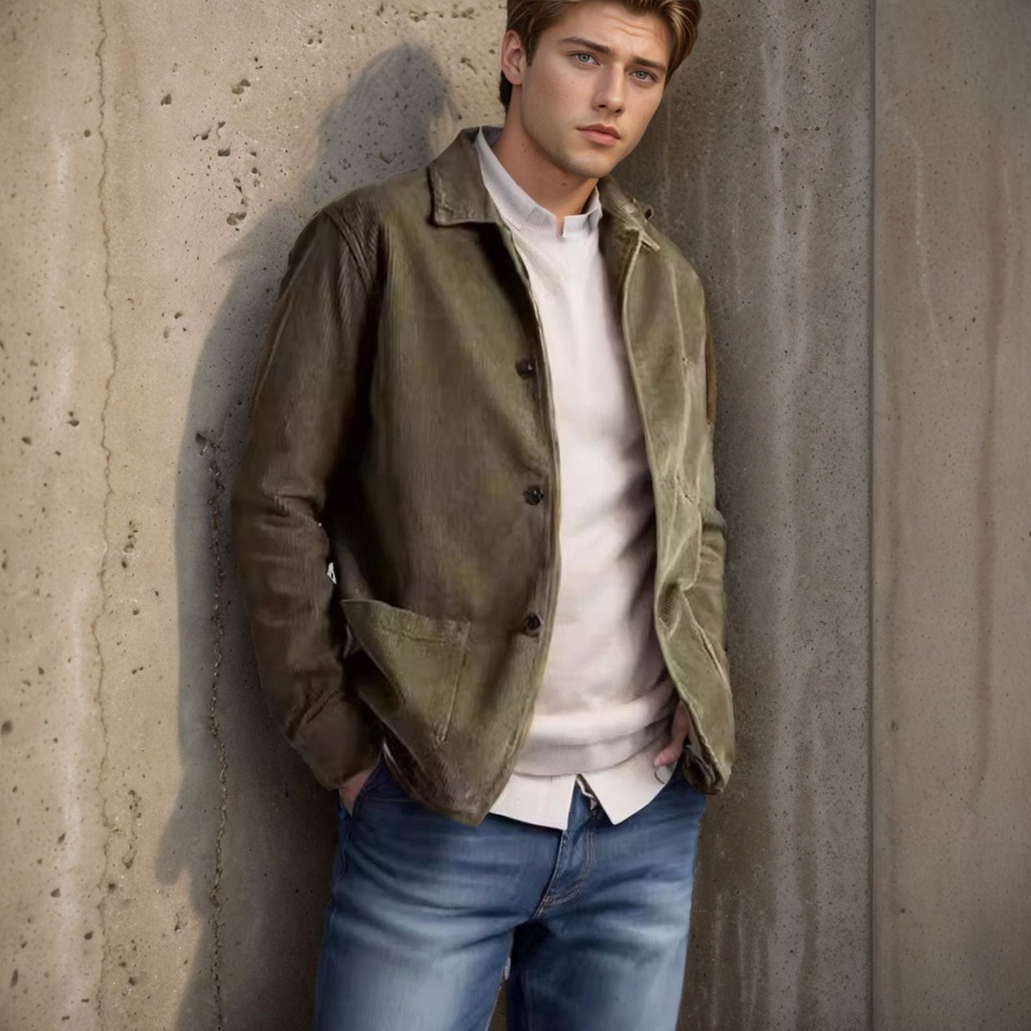 Herren Cordjacke Lässig mit Taschen Braun Modern