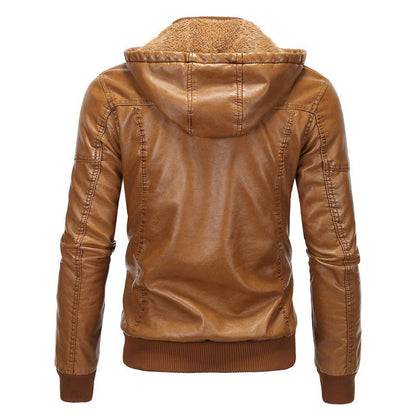 Lederjacke Herren Ledermantel mit Innenfutter und Taschen