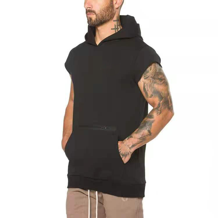 Herren T-Shirt Kapuzenpulli Ärmellos mit Tasche Sportlich
