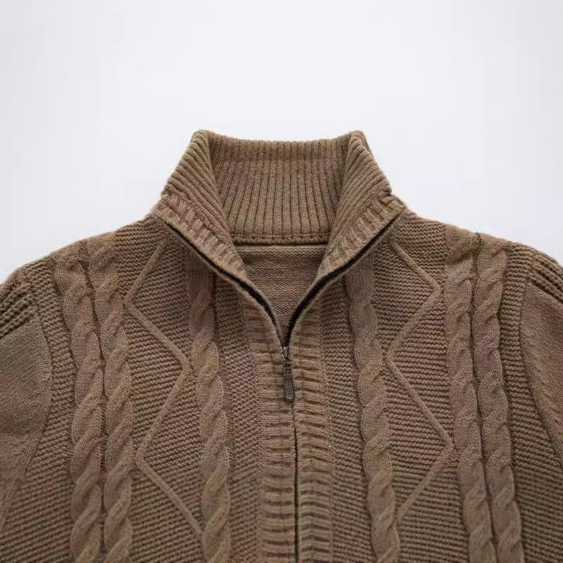 Herren Strickpullover Hochkragen Zopfmuster Schlicht Modern