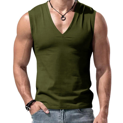 Herren T-Shirt V-Ausschnitt Ärmellos Weich Baumwolle