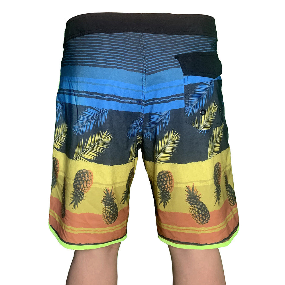 Herren Badeshorts Palmen-Ananas-Design Kordelzug Sommer