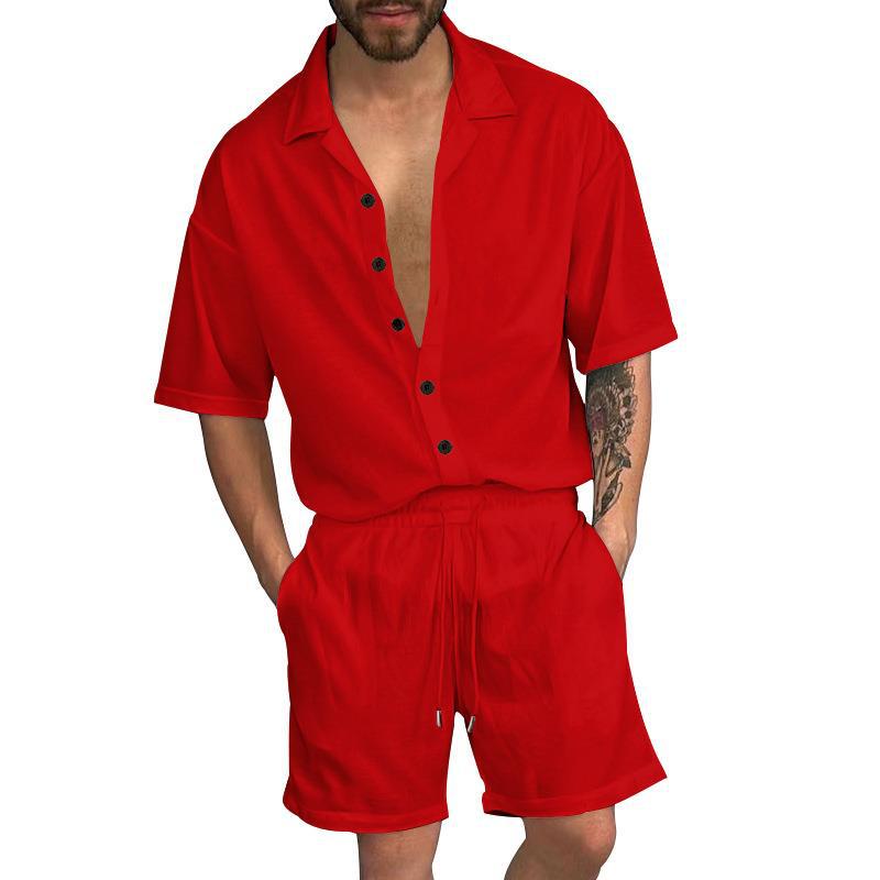 Herren Sommer Set Kurzarmhemd Elastische Shorts